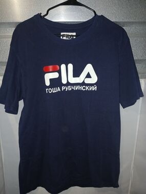 Gosha Rubchinskiy x Fila Logo Graphic T-Shirt Navy Blue Size XL Streetwear